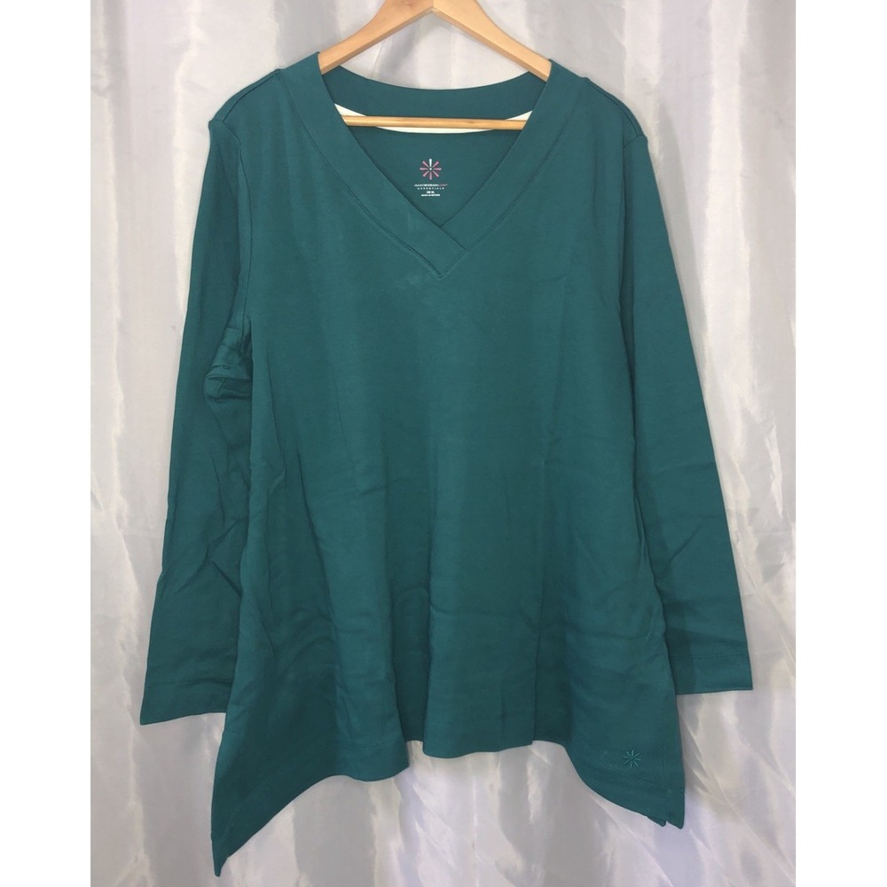 Isaac Mizrahi Live Essentials Teal Green Trapeze Hem V Neck Tunic Size XL